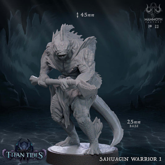 Figurine Sahuagin Warrior de chez Mammoth Factory dans l'univers Titan Tides [25mm]