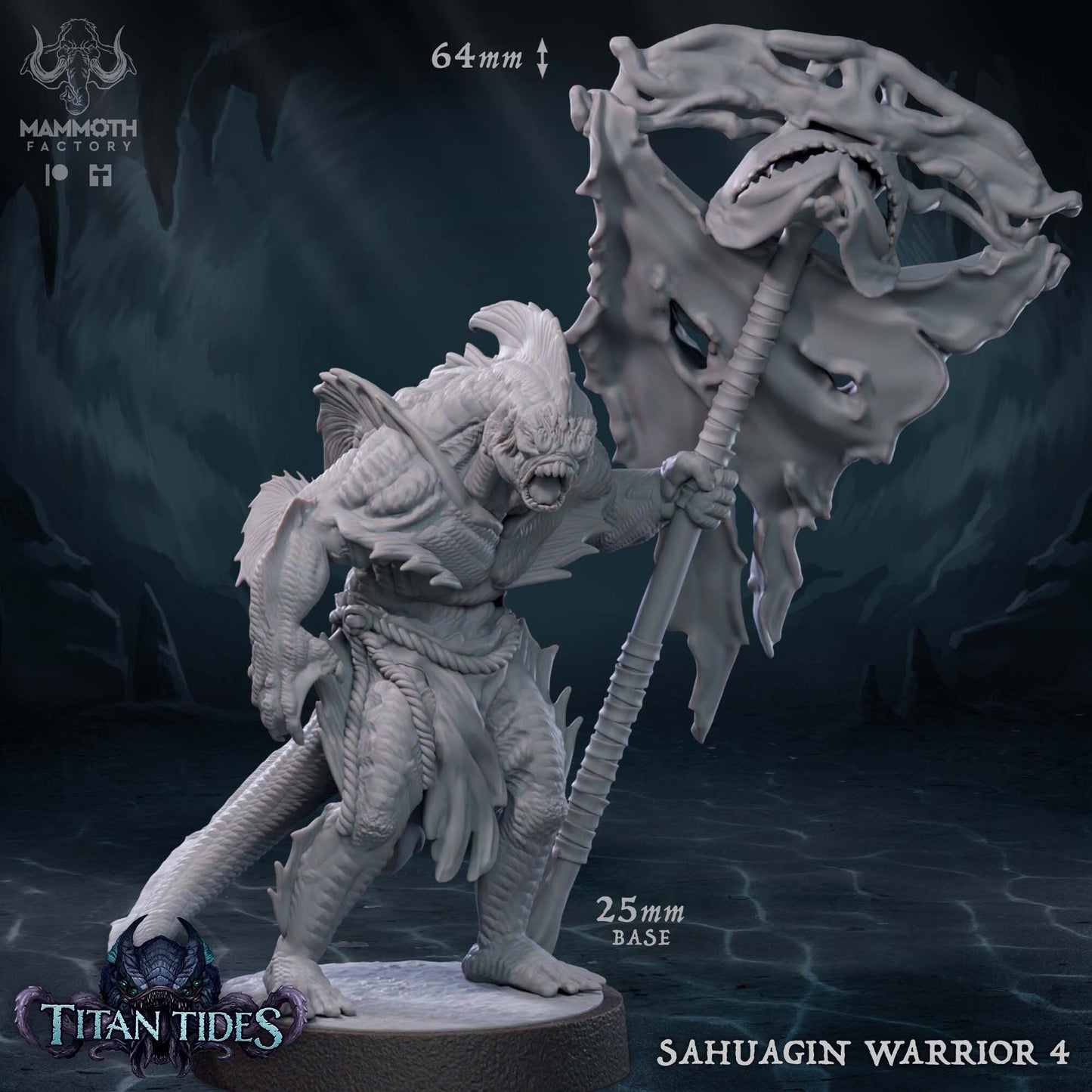 Figurine Sahuagin Warrior de chez Mammoth Factory dans l'univers Titan Tides [25mm]