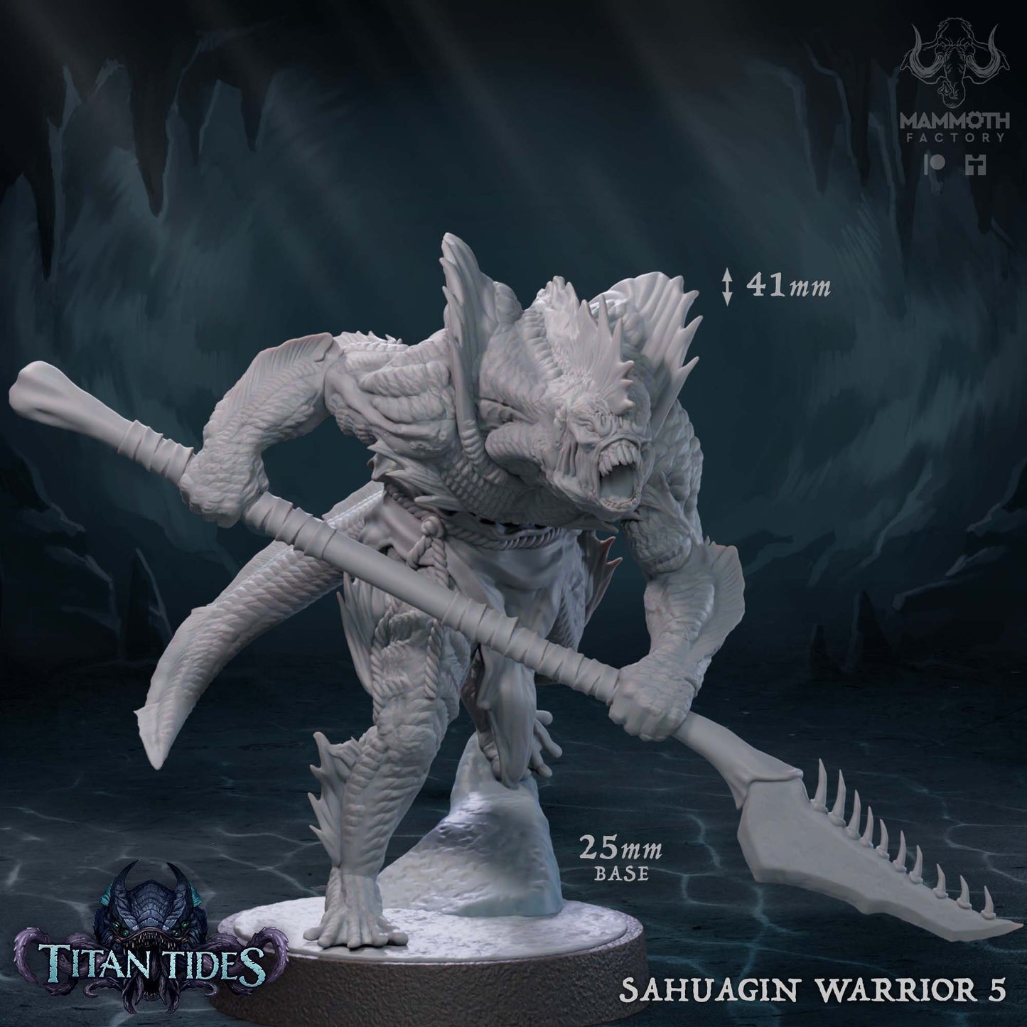 Figurine Sahuagin Warrior de chez Mammoth Factory dans l'univers Titan Tides [25mm]