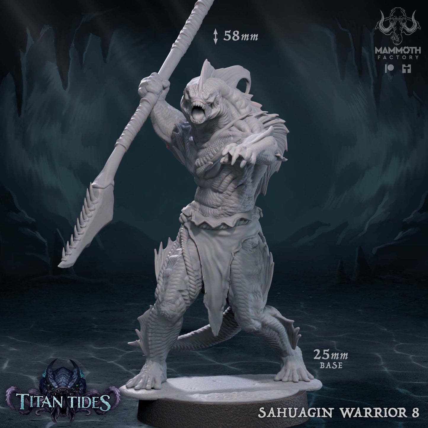 Figurine Sahuagin Warrior de chez Mammoth Factory dans l'univers Titan Tides [25mm]