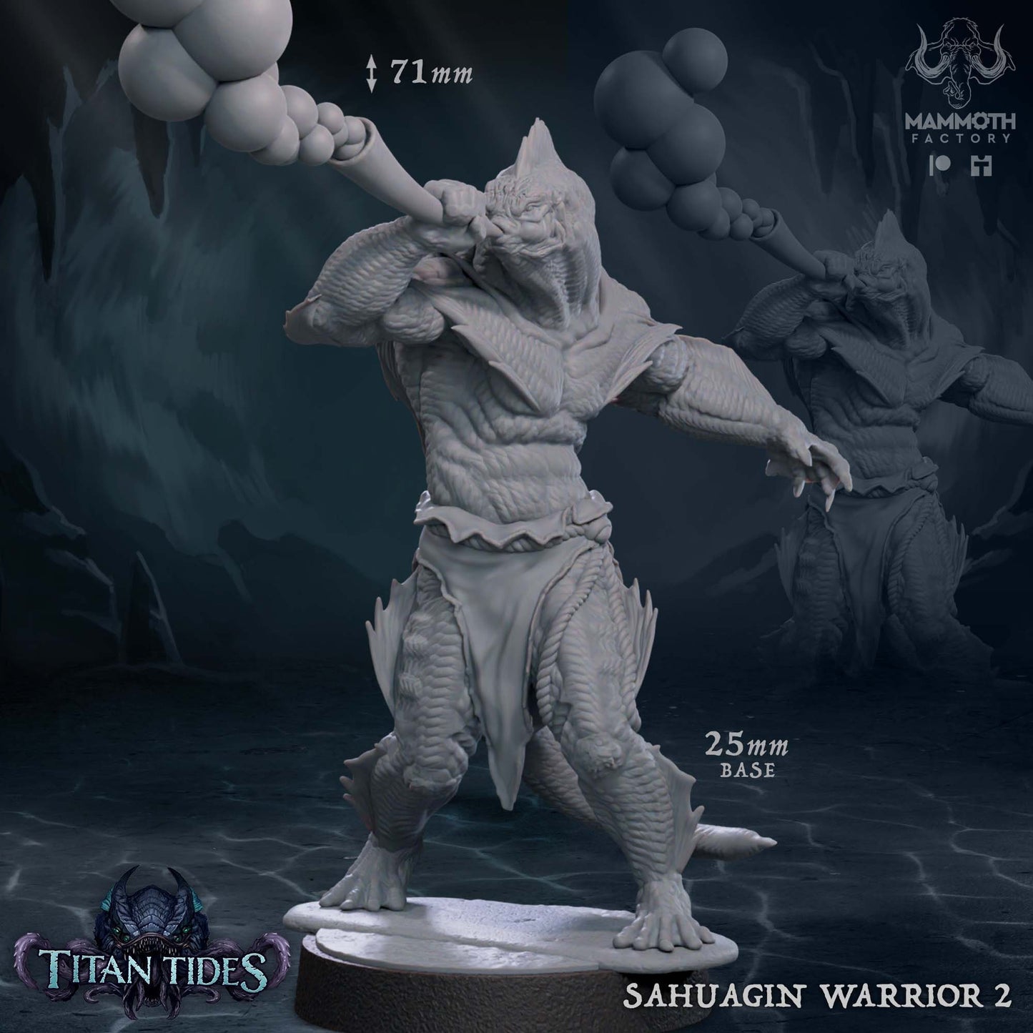 Figurine Sahuagin Warrior de chez Mammoth Factory dans l'univers Titan Tides [25mm]