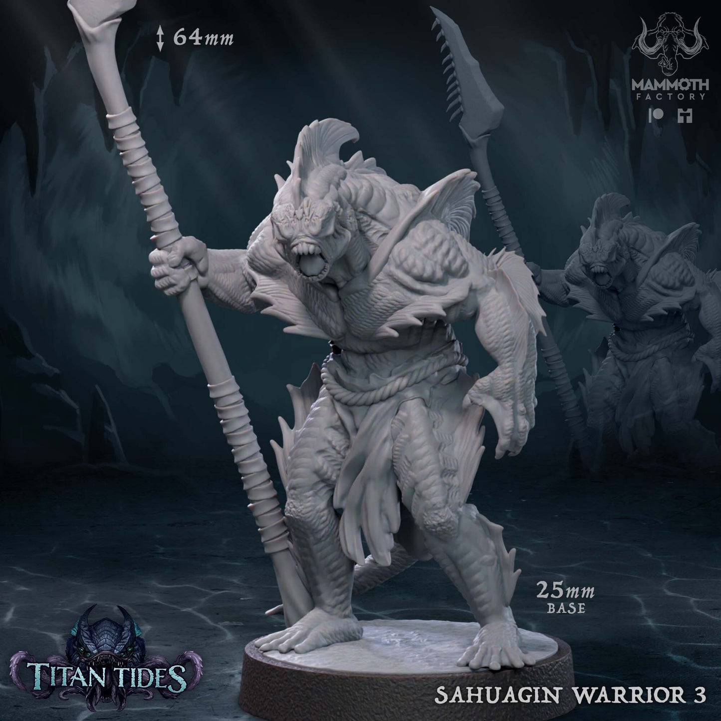 Figurine Sahuagin Warrior de chez Mammoth Factory dans l'univers Titan Tides [25mm]
