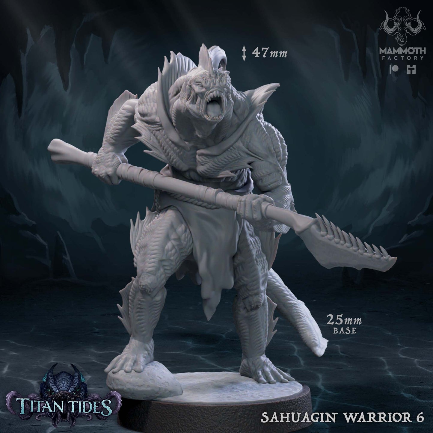 Figurine Sahuagin Warrior de chez Mammoth Factory dans l'univers Titan Tides [25mm]