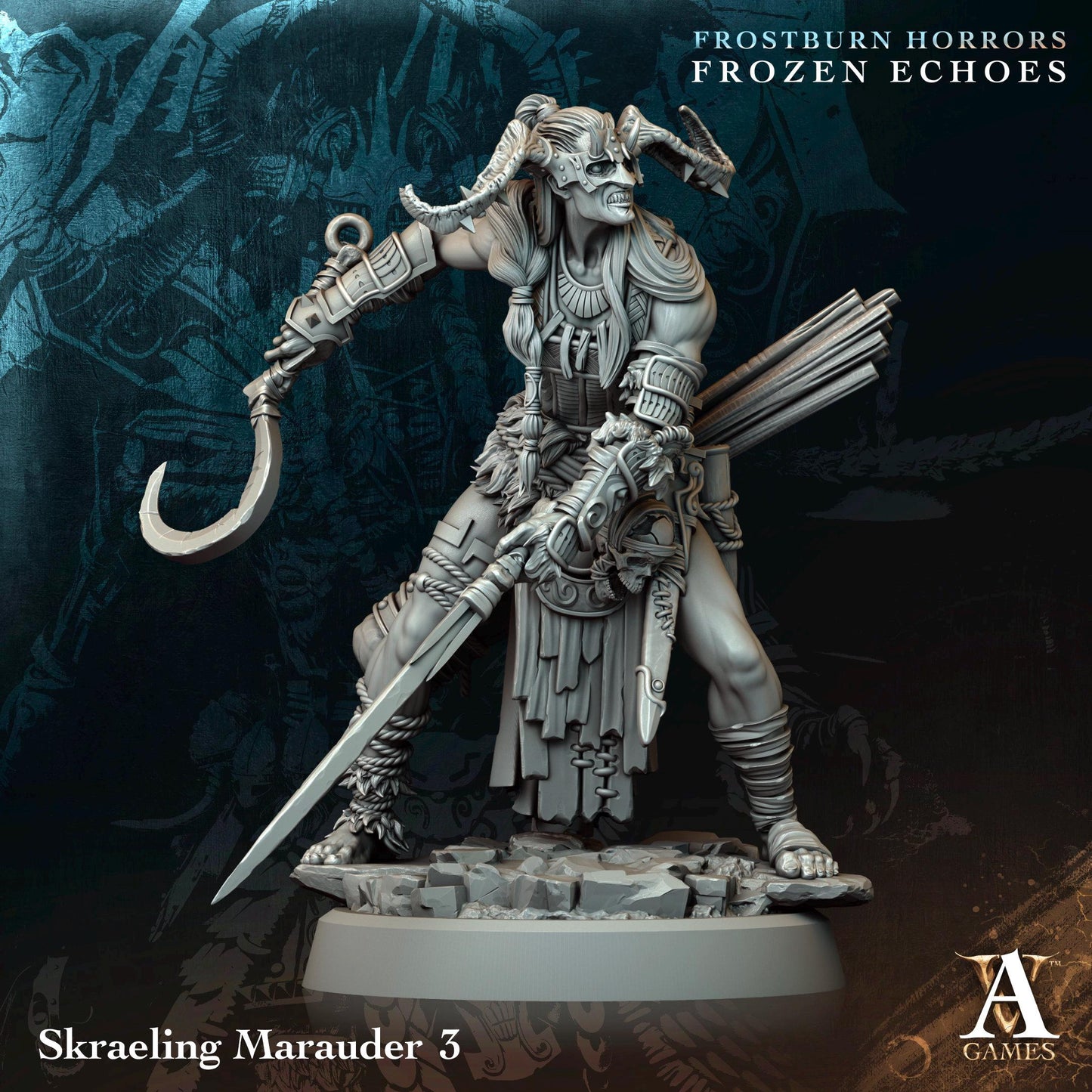 Figurine Skraeling Marauder de chez Archvillain Games de l’univers Frostburn Horrors - Frozen Echoes [25mm]